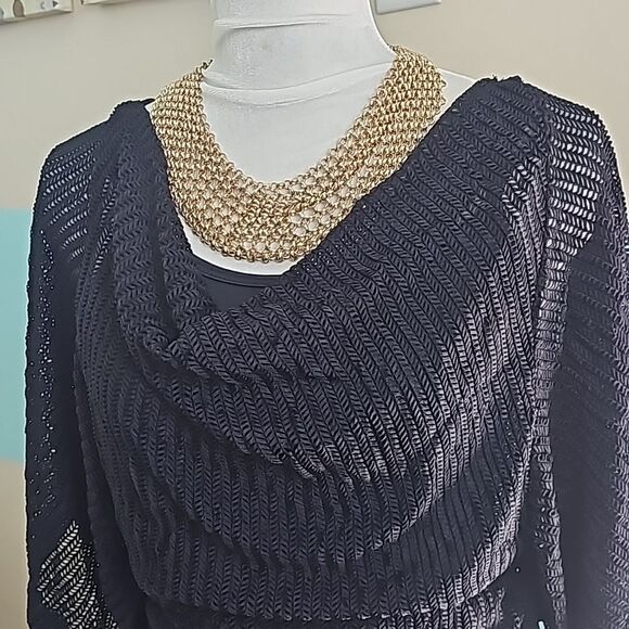 Black cowl neck open weave pullover top size small - Picture 2 of 10